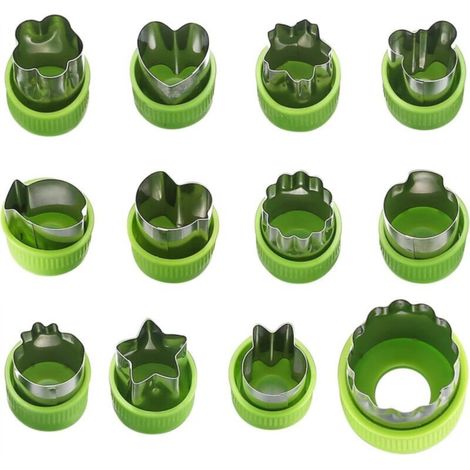 12 Pieces Stainless Steel Fruit and Vegetable Cookie Cutters, Vegetable Cutter with Protective Handle for Cake/Biscuit/Cookie/Toast/Fondant Decoration