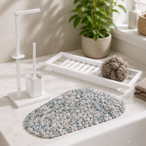 Set für freistehende Badewanne (3-teilig) – Toilettenpapierhalter, rutschfeste Matte und Badewannenablage aus Bambus (1/5)