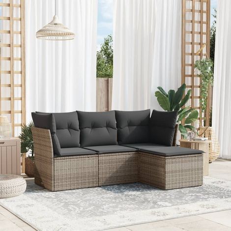 4-tlg. Garten-Sofagarnitur mit Kissen Grau Poly Rattan (1/3)