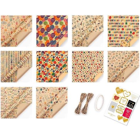 10 feuilles de papier cadeau kraft de qualité pour la décoration de cadeaux d'anniversaire