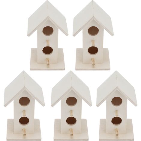 Nichoir en Bois Massif pour Jardin, Lot de 5, Résistant aux Intempéries, Maison pour Oiseaux Mésange, Chardonneret et Sitelle, Cabanes à suspendre pour Extérieur (1/5)