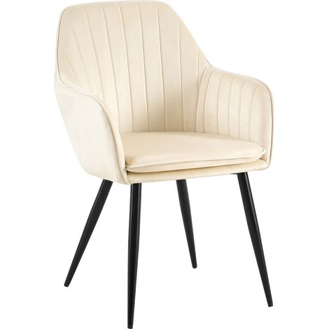 Fauteuil élégant en velours crème avec coutures verticales et pieds métal noir 100007697 (1/5)