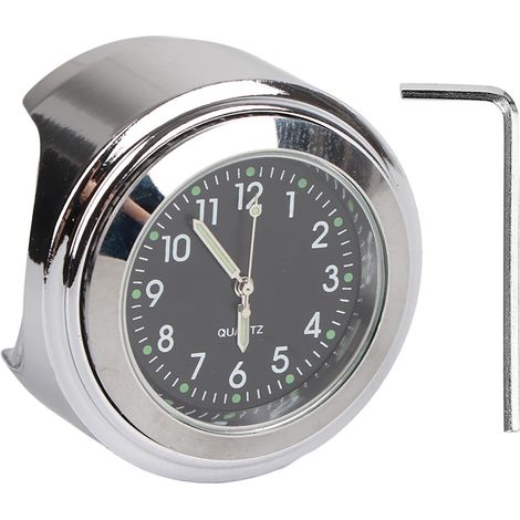 Montre étanche moto chromée cadran noir pour guidon 7/8-1 pouce horloge motocyclette compteur vélo (1/5)