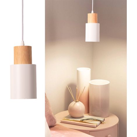 Lámpara colgante KIRA metal blanco madera E27 (1/5)