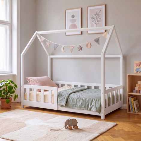 Hausbett Hesel mit Rausfallschutz 70x140 cm Weiß [en.casa] (1/5)