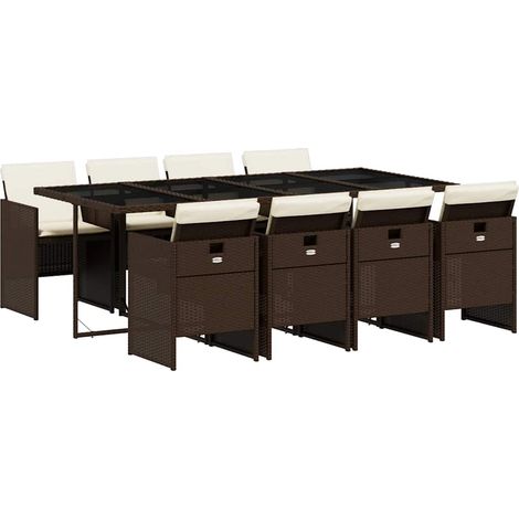 Maison Exclusive - Set comedor para jardín 9 pzas y cojines ratán