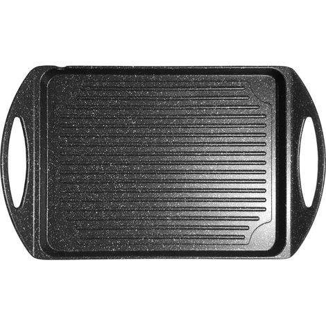 TRADE SHOP - Piastra Grill Con 2 Manici Fondo A Induzione 2 Strati Antiaderenti Con Superficie Rigata -