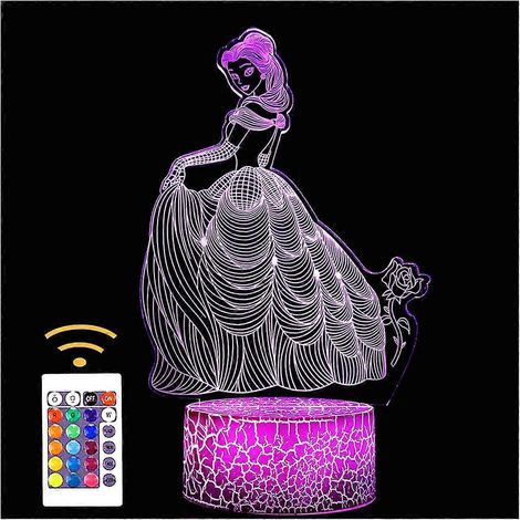 Tiqun Princess 3D Phantom Nachtlampje Visuele Creativiteit LED Tafellamp Touchbediening 7 Kleuren Veranderend voor Woondecoratie of als Vakantiecadeau voor Kinderen en Meisjes (1/5)