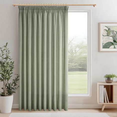 1 Pièce Rideau Voilage 300x240 CM Effet Lin Vert Sauge Semi-Transparent Salon Chambre
