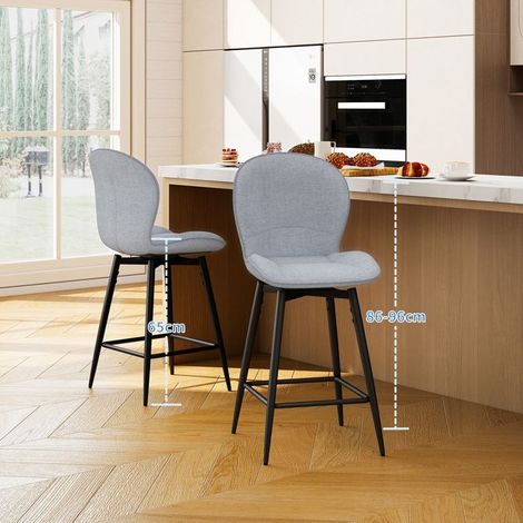 WAFTING Lot de 2 Tabourets de Bar 65cm, Chaise de Bar Pivotante, Dossier Rembourré en Tissu, Repose-Pieds, Gris (1/5)