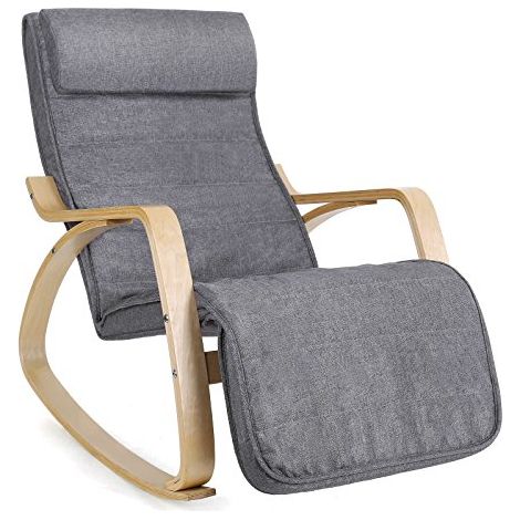 Songmics – Fauteuil à bascule en bois de bouleau – Repose-pieds réglable 5 positions – Charge max 150 kg – Confort ergonomique avec housse en lin (1/5)
