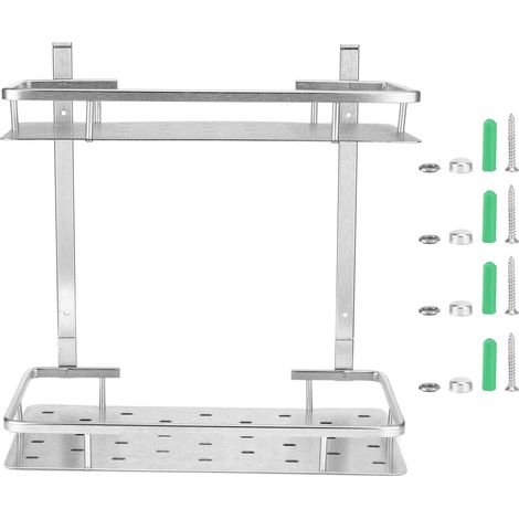 Estantería de baño impermeable de aluminio de 2 niveles de Space, 32 x 14,5 x 34,5 cm, ideal para ducha o cocina. (1/5)