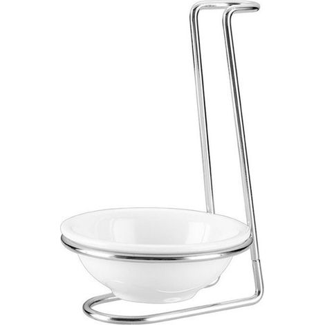 Porte-louche - Porte-ustensiles de cuisine - Porte-cuillère sur pied - Porte-bol en céramique - Porte-cuillère et spatule en bois - Argent/Blanc - Acier inoxydable/Céramique Argent/Blanc (1/5)