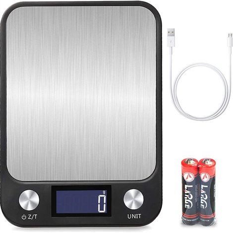 1g hasta 10 Kg Touch Control Digitale Küchenwaage, USB Aufladen, Negro