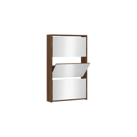 Armoire à chaussures 3 portes rabattables avec miroir Ranka H 102cm – Design moderne et élégant-Chêne brun (1/5)