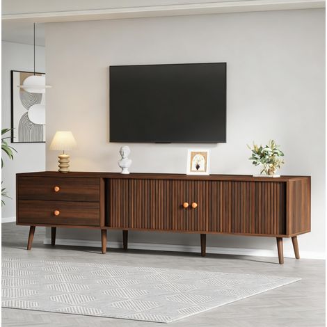 Mobile TV 180 x 40 x 46,5 cm in MDF color noce con contenitore per soggiorno – MEUBLIV (1/5)