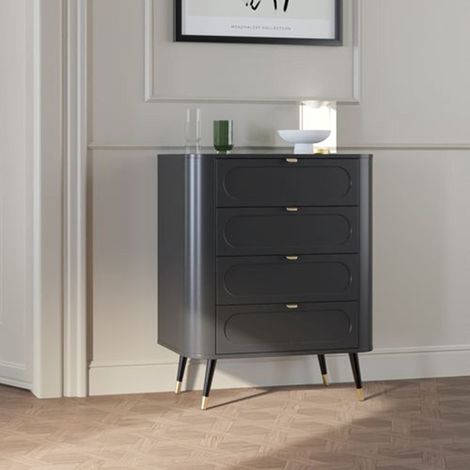 Cómoda Lapanoto, 4 Cajones, Apertura y Cierre Deslizante, 78x40x98h cm Negro Antracita (1/4)