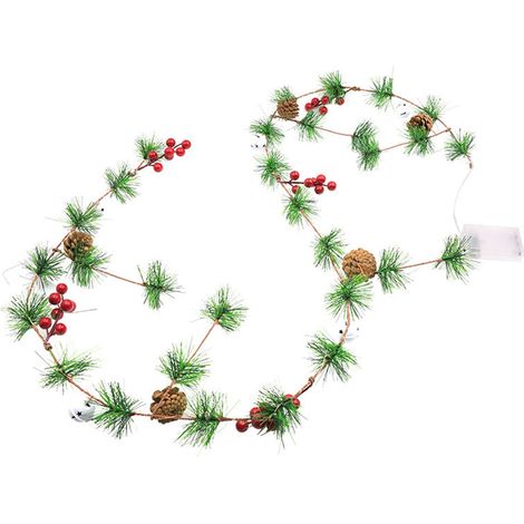 Guirlande Lumineuse De Noël - 20 Ampoules - 2 M - Cônes De Pin, Clochettes, Aiguilles Et Baies Rouges - Fonctionne Sur 3 Piles AA - 1 Pièce