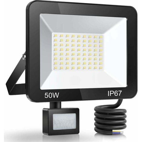 Faro LED da esterno Enowelir da 50W con sensore di movimento, impermeabile IP67, 5000LM, bianco freddo 7000K, per giardino, patio, ingresso (1/4)
