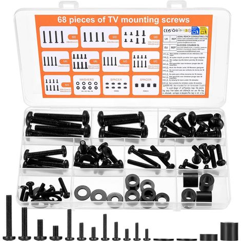 68 Pcs Vis Vesa, M4 M5 M6 M8 Kit de Vis de Montage Tvs Kit de Matériel de Montage Tv Universel Boulons, Vis de Fixation Murale Tv Pour Supports Muraux Tvs Téléviseurs (1/5)