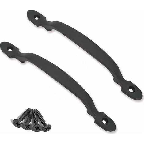 2 poignées de porte en fonte noire pour portes de grange, jardins, cabanons, noir (1/4)