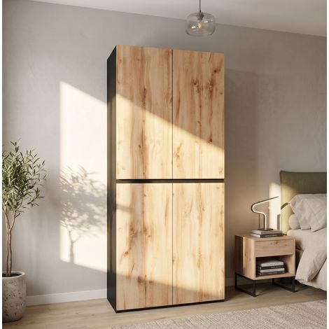 Kleiderschrank 90x50x200 cm MDF Eiche mit Kleiderstange und Schmuckschublade – MEUBLIV (1/5)