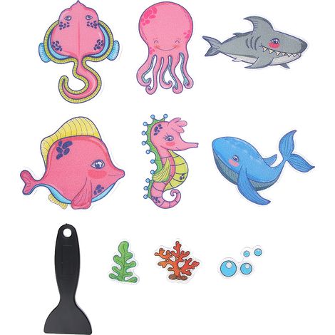 9 Autocollants de Salle de Bain Anti-Dérapants en Forme d'Animaux avec Grattoir (1/5)