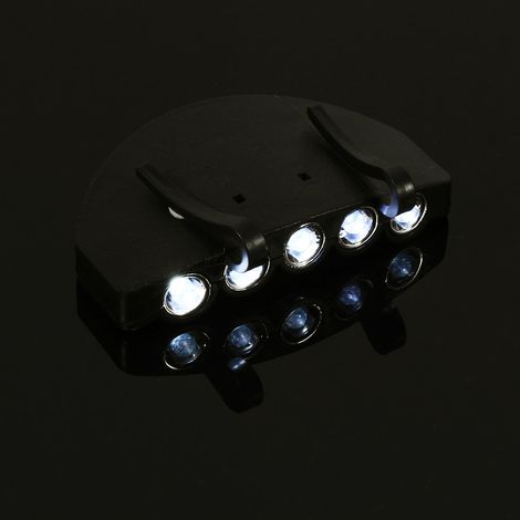 Lampe frontale à 5 LED avec clip pour casquette, idéale pour la pêche, la randonnée, le vélo et le camping. (1/5)
