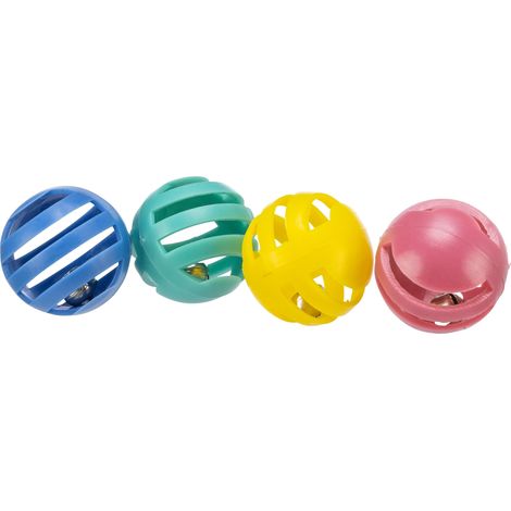 Balles pour chat - Lot de 4 - avec clochettes - Plastique - Couleurs aléatoires - Environ 3,6 cm de diamètre