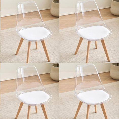 Lot de 4 chaises de salle à manger transparentes design scandinave avec coussin blanc (1/5)