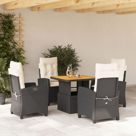 Salon de jardin 5 pièces inclinable avec table relevable et coussins en résine tressée noir - PANGIVO (1/5)