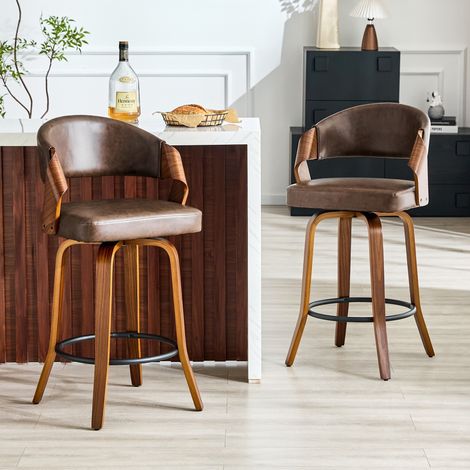 MEUBLIV Tabourets de bar 42x51x95 cm marron – dossier en bois, lot de 2, sans table (1/5)