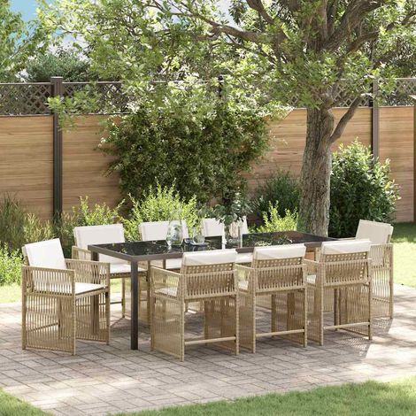 Garten Essgruppe 9 pcs Beige Poly-Rattan (1/5)