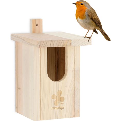 Relaxdays Nesting Box Half Cavity Breeder, Entrance Hole HxD 95x55 mm, Bird House Hanging, Natural Wood