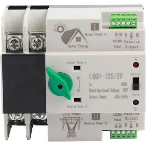 Commutateur de transfert automatique 2P 100 A – Contrôle milliseconde AC 230 V pour installation photovoltaïque domestique (1/5)