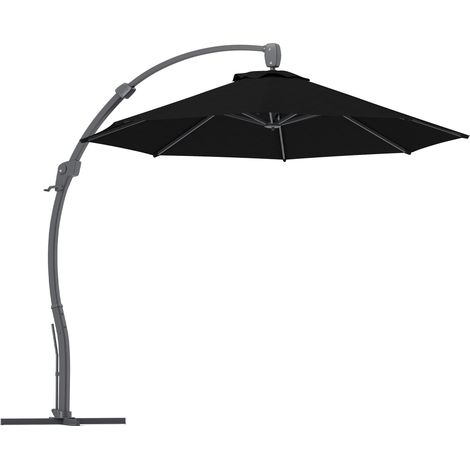 3(m) Garden Cantilever Parasol, Round Overhanging Umbrella with Crank Handle, Cross Base, Aluminium Frame and 360° Rotation, Banana Patio Umbrella for Outdoor Sun Shade, Black