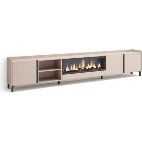 Mueble TV Alameda-02 de 315x61x35 cm con chimenea eléctrica XXL, diseño industrial, color beige (1/4)