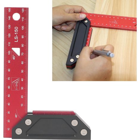 Règle d'angle en alliage d'aluminium de 150 mm pour le travail du bois, règle de mesure en forme de L, double équerre à 45° (1/5)