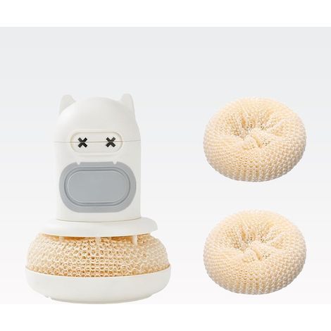 3er-Set Spülbürsten mit Spülmittelspender – mit Druckfunktion – Küchenbürste für Töpfe, Pfannen und zum Abspülen, Kunststoff, 11 x 8,5 cm, weiß (1/5)