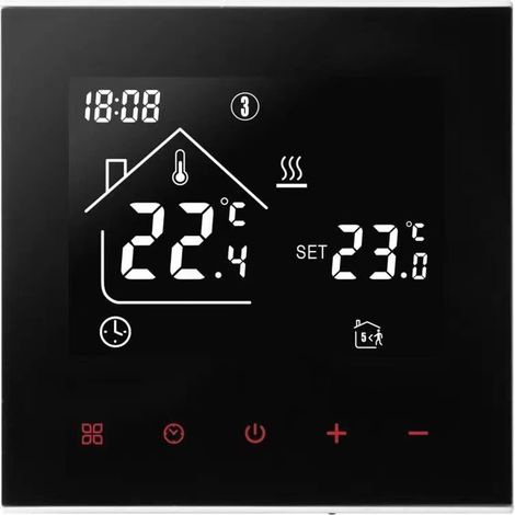 Thermostat d'ambiance numérique, écran LED, écran tactile, régulateur de température programmable hebdomadairement pour chauffage au sol (noir - chauffage de chaudière 3 A) (1/5)