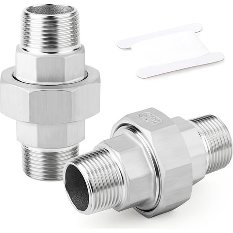 2 pièces 1/2" BSP en acier inoxydable 304 Raccords femelles et mâles, raccords union, adaptateurs filetés pour eau/huile/gaz - 3/4" M(2 PCS) (1/5)
