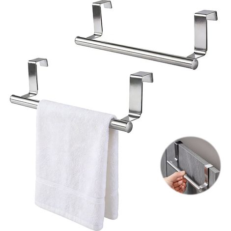 Porte-serviettes en acier inoxydable - Lot de 2 - Taille S - 23 x 6,2 cm - Rangement sans perçage - Support mural pour torchons - Porte-serviettes mural pour salle de bain (1/5)