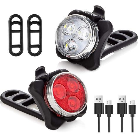 LED Licht Set USB Aufladbar, Helles Licht, Kompakt und Wasserdicht, Langlebiger 650mAh Akku, LED Lampe Set für Außenbereich, kann auch als Kinderwagen Licht/Helm Licht (2black) (1/5)