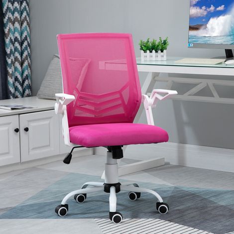 Chaise de bureau ergonomique rose - hauteur réglable - accoudoirs rabattables - en filet respirant - inclinable - soutien lombaire - 120 kg.