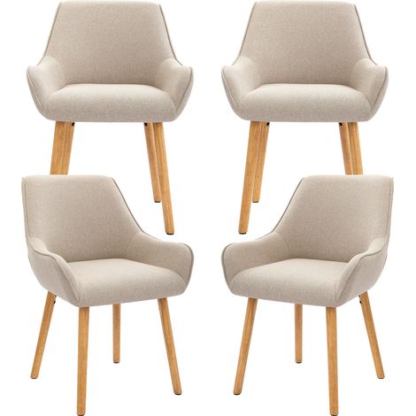 Goeurvant Sillas de comedor Beige de Tela texturizada, con reposabrazos, patas de madera y tapicería - Set de 4 (1/5)