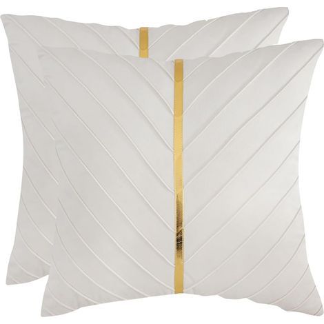 Taie d'oreiller beige en velours-Lot de deux, garniture en cuir doré -40 x 40centimètre (1/5)