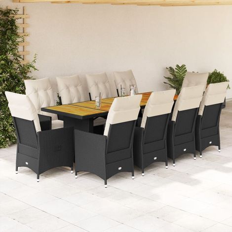 11-tlg. Garten-Bistro-Set mit Kissen Schwarz Poly Rattan (1/5)
