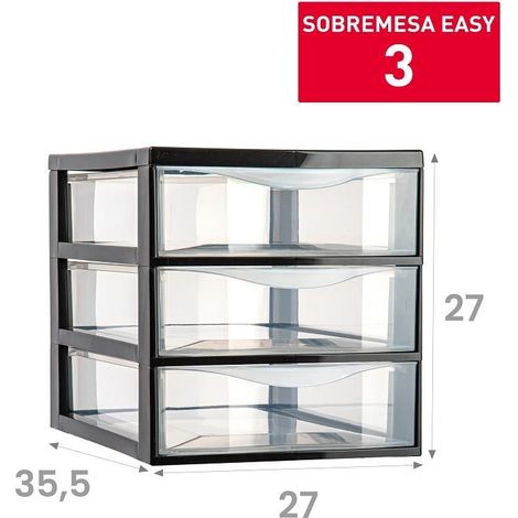 Cassettiera Organizer da Ufficio Casa Easy 3 Cassetti Nera 27 x 35,5 x 27 cm (1/2)