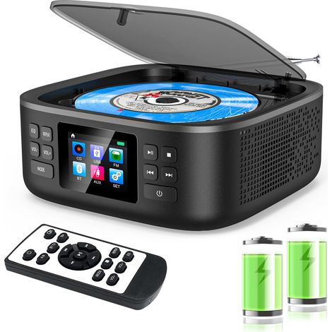 Lecteur CD Portable Rechargeable avec Enceinte Télécommande Audio  Lecteur CD Boombox avec Haut Parleur Radio FM Écran Led Stéréo en Charge AUX3.5mm/USB Prise Casque pour Enfant Maison Voiture (1/5)