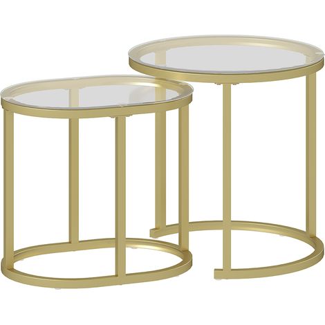 Lot de 2 tables basses gigognes LEONIS verre trempé et doré (1/5)